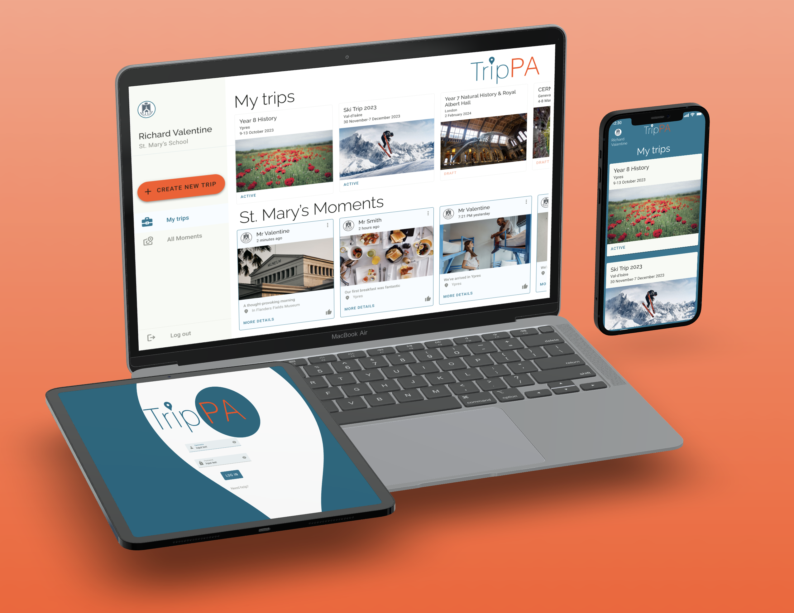 TripPA's user friendly interface on three devices.