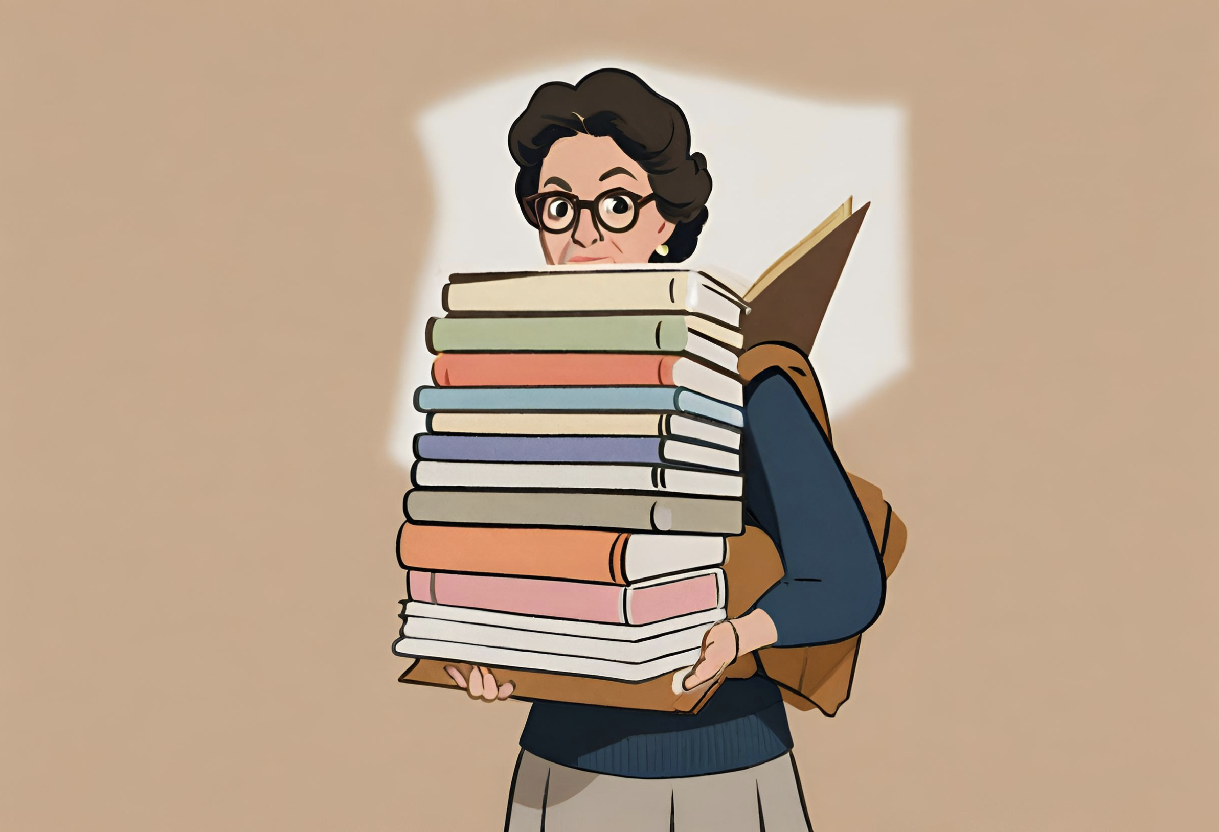 Canva AI generated image of a teacher with a heavy workload!