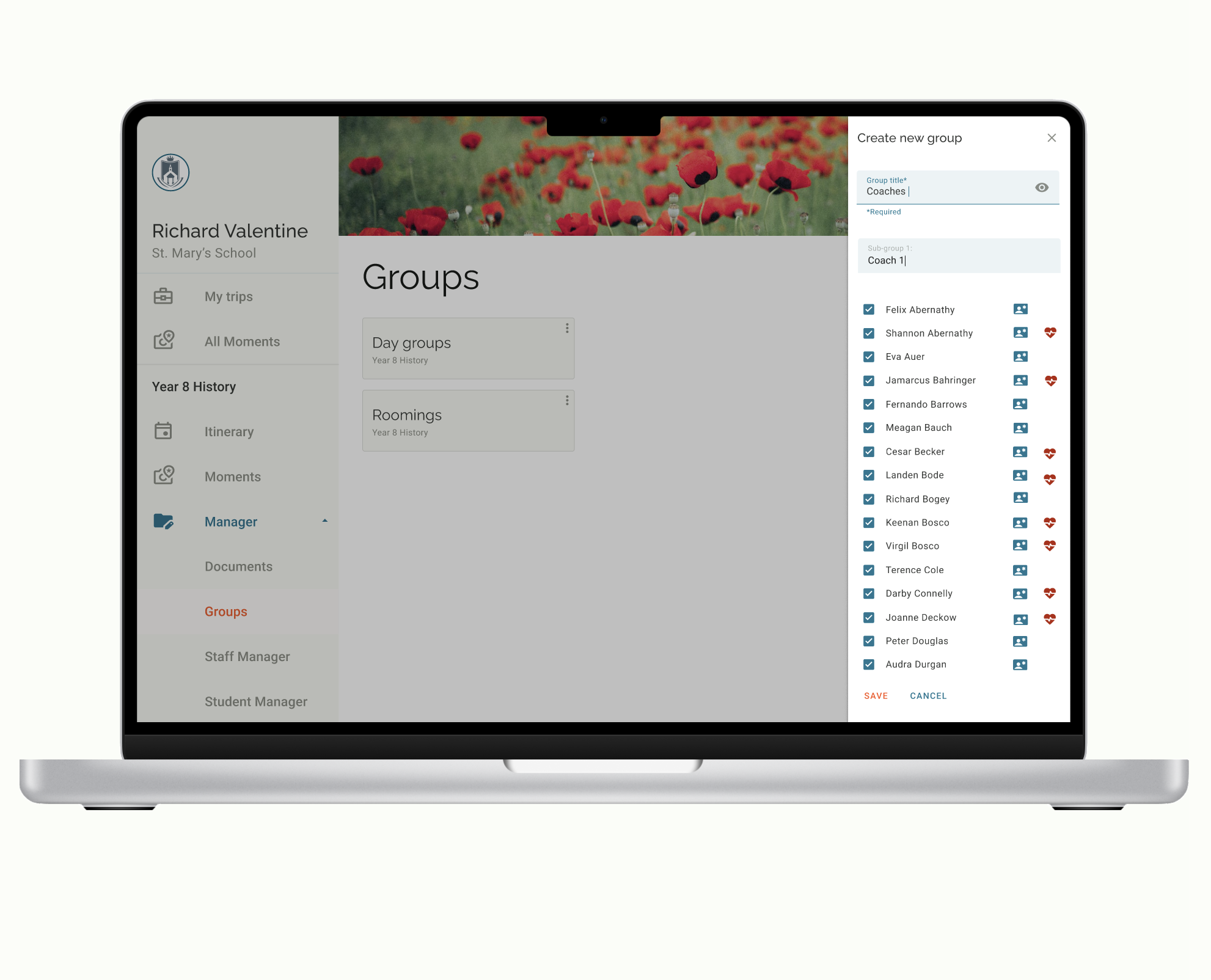 A display of the group manager on the TripPA web app.