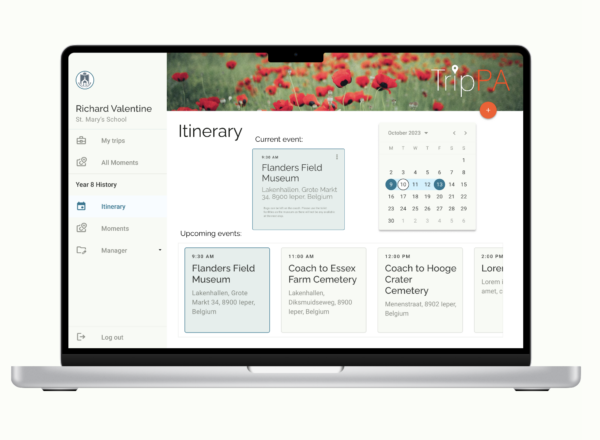 A display of the itinerary manager on the TripPA web app.