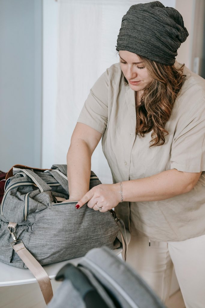 Teacher packing a bag